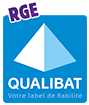 Logo QUALIBAT RGE (Reconnu Garant de l'Environnement), votre label de fiabilité. Certification BTP, rénovation énergétique.